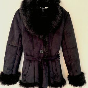 Black Faux Suede & Fur Coat